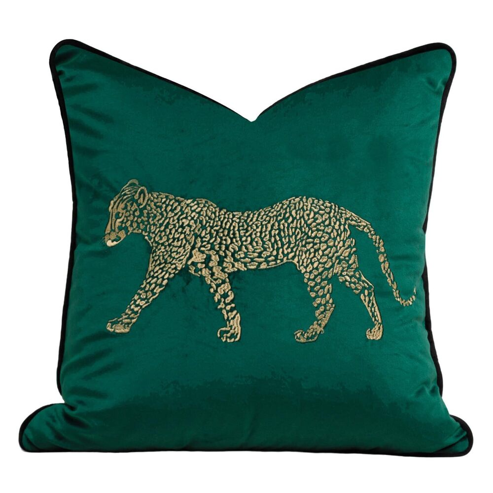 8694 Soft Velvet Embroidery Square Decorative Throw Pillow Covers Leopard